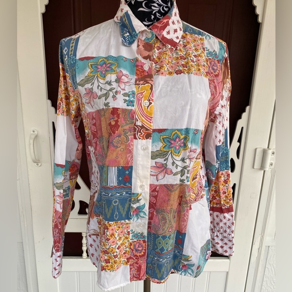 Kim Rogers Women’s Button Up Patchwork Paisley Design Top Size Medium - Picture 4 of 16